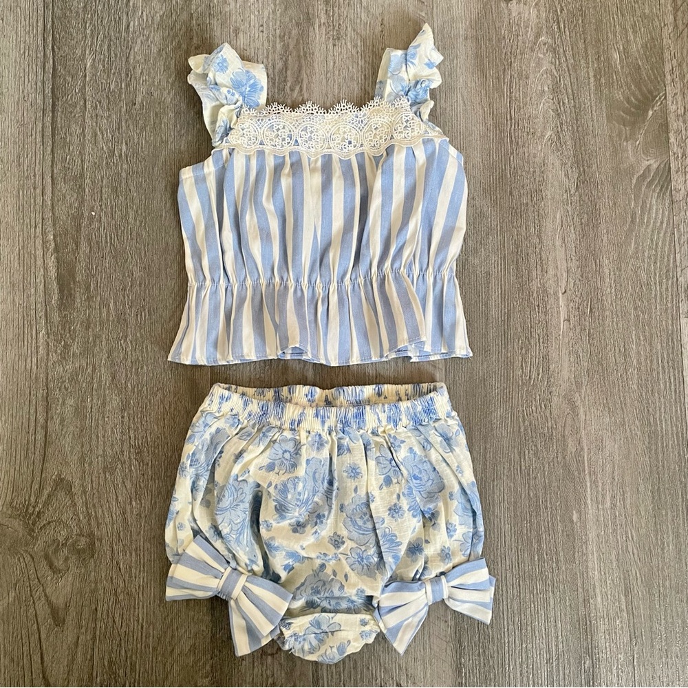 Iris & Ivy Matching Set in Blue/White Stripe and Floral Print